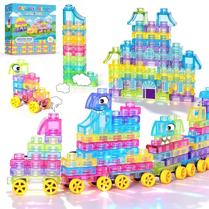JOYSPOT Gummy Blocks Squishy Jelly Texture, Multi-Color Stacking Building Blocks Toy, Non-Toxic Sensory Play School Use, Safe Squeezable & Stretchable Stress-Relief,Gift for Kids Early Learning Preschool STEM ADHD Bathtoy Christmas Gifts, Halloween Gifts