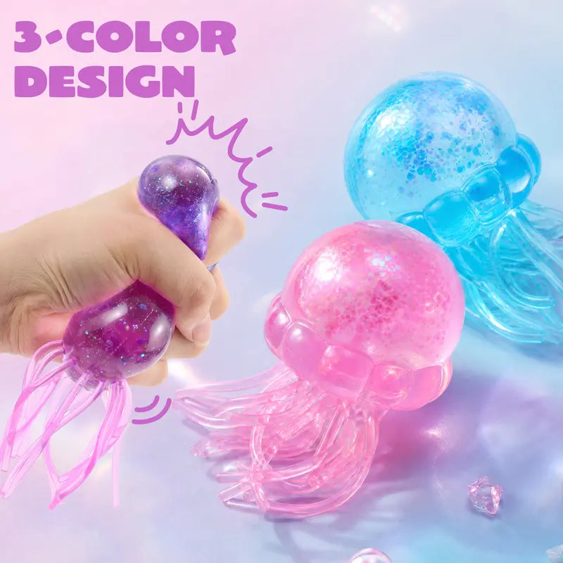 JOYIN 1PCS/3PCS Jellyfish Stress Relief Toys, Jellyfish Glitter Squishy Toy, Slow Rising Toy for Kids & Adults, Anxiety Relief Fidget Sensory Toy, Soft Squeeze Decompression Dough for Adults Gifts, Party Favors, Office Desk Decorations