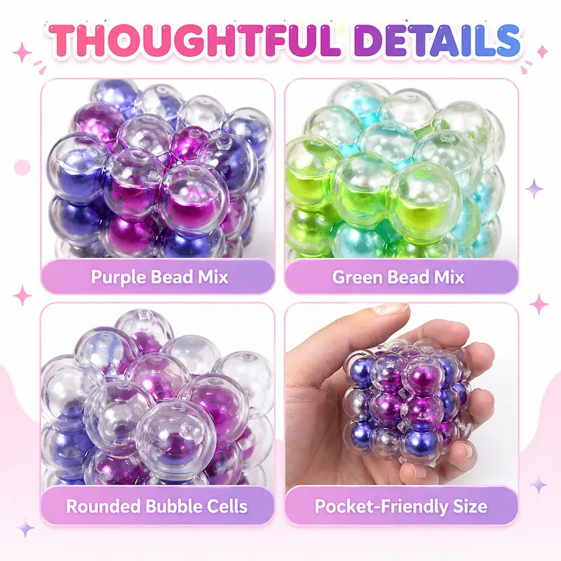 Exciting 2PC ASMR Bead-Filled Squish Cube Gift Set – Delightful Squishies with Glossy Shells & Satisfying Sounds in Purple & Green, Perfect for Kids & Sensory Fun!
