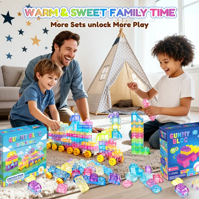 JOYSPOT Gummy Blocks Squishy Jelly Texture, Multi-Color Stacking Building Blocks Toy, Non-Toxic Sensory Play School Use, Safe Squeezable & Stretchable Stress-Relief,Gift for Kids Early Learning Preschool STEM ADHD Bathtoy Christmas Gifts, Halloween Gifts