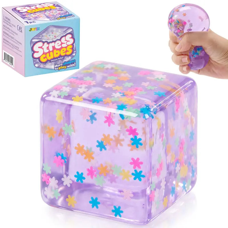JOYIN 4 Pack Stress Cube / 1 Pcs Stress Cube, 2'' High Density Cube Fidget Toy, Stress Relief with Slow Rising Sensory Squishy Toys for Kids Adults, Birthday Gifts, Party Favors, Classroom Prizes for Boys Girls, Butter Stick Squishy