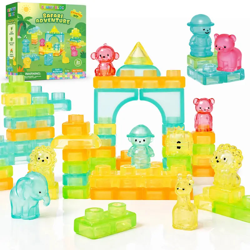 JOYSPOT Gummy Blocks Squishy Jelly Texture, Multi-Color Stacking Building Blocks Toy, Non-Toxic Sensory Play School Use, Safe Squeezable & Stretchable Stress-Relief,Gift for Kids Early Learning Preschool STEM ADHD Bathtoy Christmas Gifts, Halloween Gifts