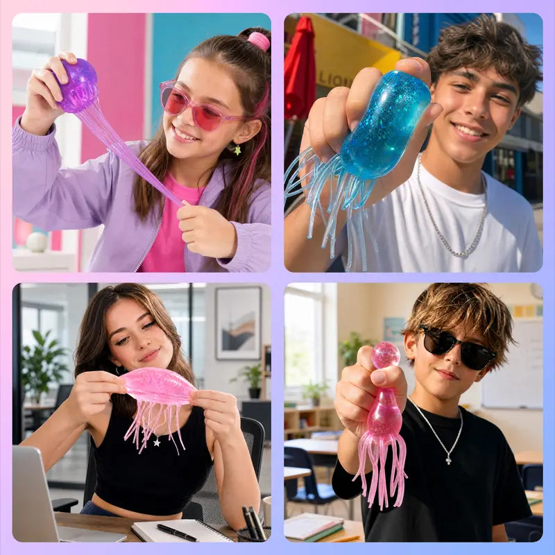 JOYIN 1PCS/3PCS Jellyfish Stress Relief Toys, Jellyfish Glitter Squishy Toy, Slow Rising Toy for Kids & Adults, Anxiety Relief Fidget Sensory Toy, Soft Squeeze Decompression Dough for Adults Gifts, Party Favors, Office Desk Decorations