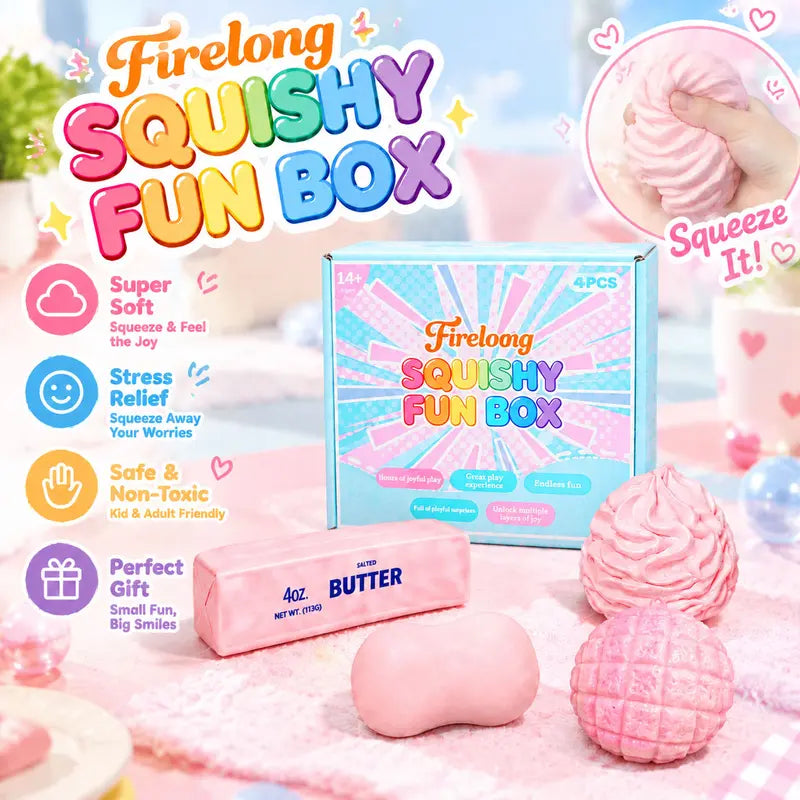Adorable 4-Piece Kawaii Squishy Figurine Set – Stress Relief & Desktop Decor with Unique Building Block Surprise