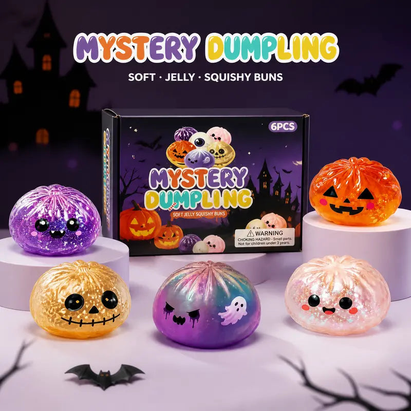 Halloween Cute Scary Ghost Maruko Mochi Squishy Toy Set - Soft Stretchy Squeeze Stress Relief Fidgets, Mini Portable Kids Sensory Item, Party Treat Bag Filler & Unique Gift