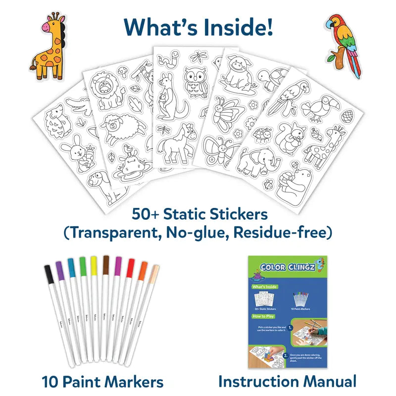 Skillmatics Color Clingz – 50+ Reusable Static Stickers for Creative Fun, Perfect Travel Toy & Mess-Free Art Kit for Kids Ages 3-7