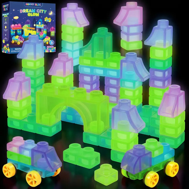 JOYSPOT Gummy Blocks Squishy Jelly Texture, Multi-Color Stacking Building Blocks Toy, Non-Toxic Sensory Play School Use, Safe Squeezable & Stretchable Stress-Relief,Gift for Kids Early Learning Preschool STEM ADHD Bathtoy Christmas Gifts, Halloween Gifts
