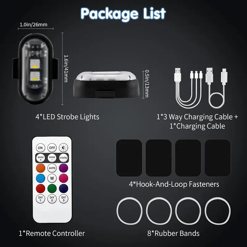 RGB Led Aircraft Strobe Light Remote Wireless Motorcycle Flash Light Warning Lights for Bike Car Multifunctional