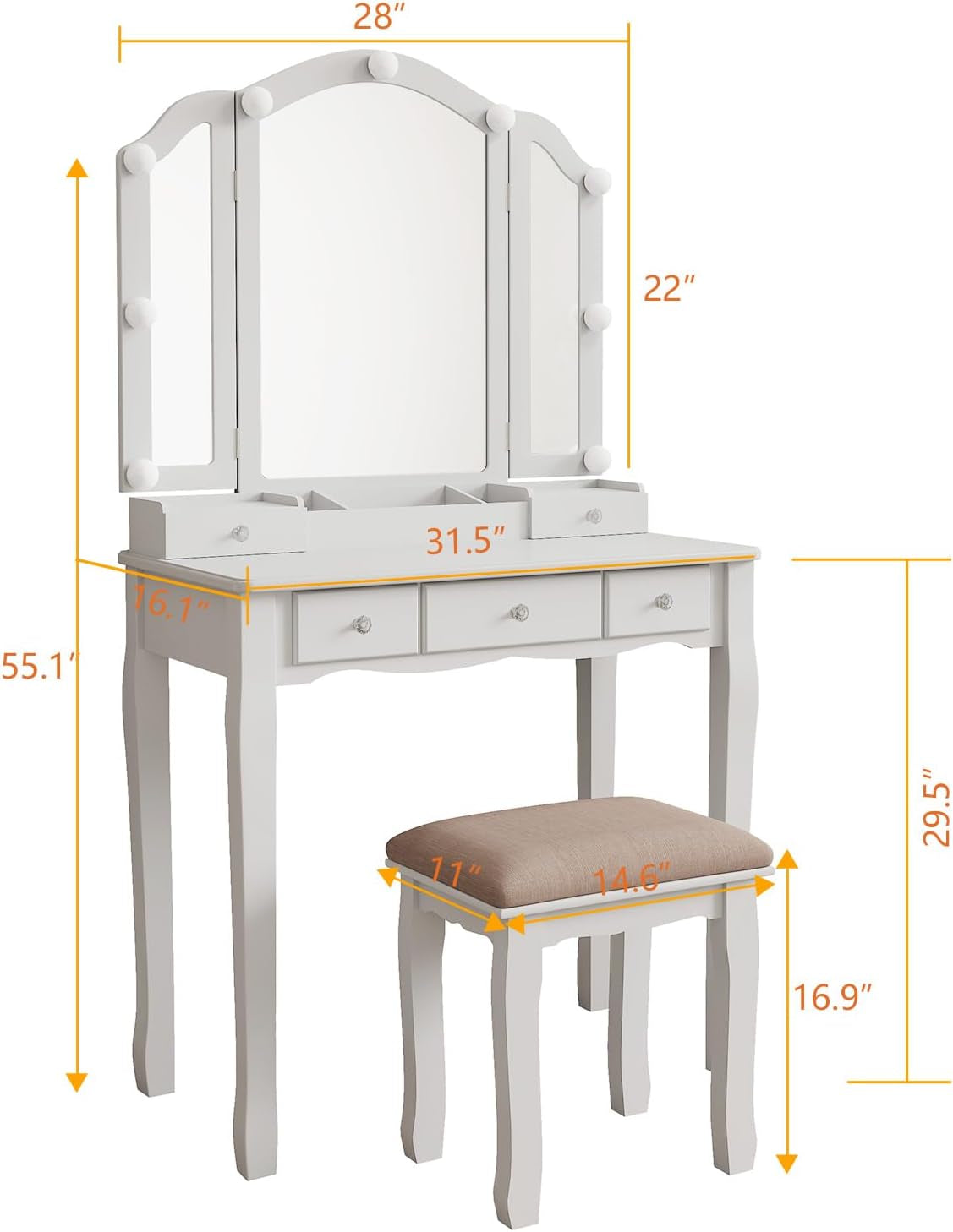 Makeup Vanity with Lights Vanity Desk with Mirror and Lights Makeup Vanity with Drawers Vanity Table with Light Vanity with Lighted Mirror and Chair