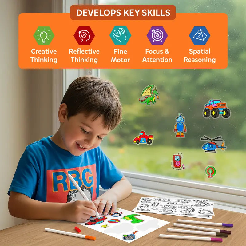 Skillmatics Color Clingz – 50+ Reusable Static Stickers for Creative Fun, Perfect Travel Toy & Mess-Free Art Kit for Kids Ages 3-7