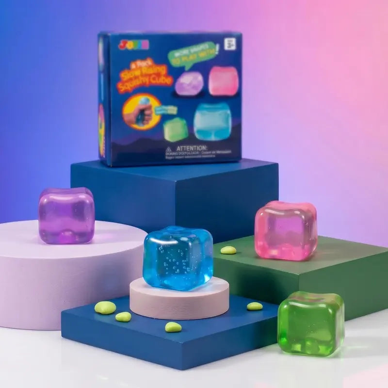 JOYIN 4 Pack Stress Cube / 1 Pcs Stress Cube, 2'' High Density Cube Fidget Toy, Stress Relief with Slow Rising Sensory Squishy Toys for Kids Adults, Birthday Gifts, Party Favors, Classroom Prizes for Boys Girls, Butter Stick Squishy