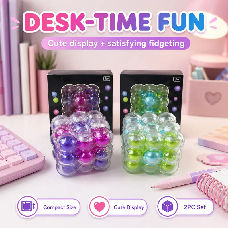 Exciting 2PC ASMR Bead-Filled Squish Cube Gift Set – Delightful Squishies with Glossy Shells & Satisfying Sounds in Purple & Green, Perfect for Kids & Sensory Fun!