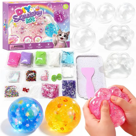 Kawaii DIY Squishy Kit - Mochi Texture Slime ASMR Stress Relief Fidget Toy, Unique Cool Gifts for Kids, Creative Vacation Craft Activity, Handmade Room Decor