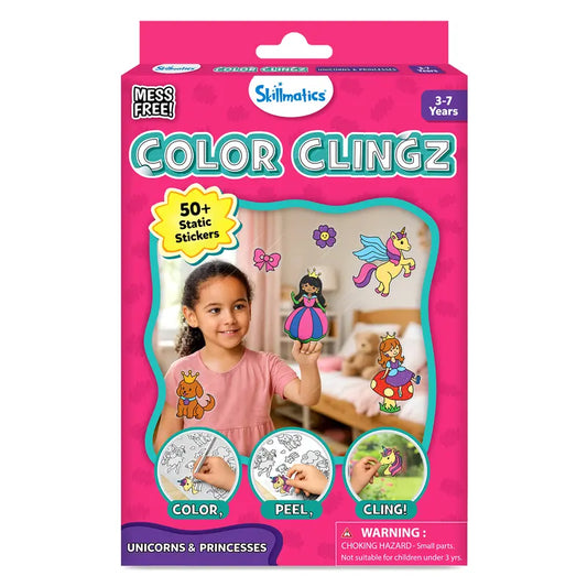 Skillmatics Color Clingz – 50+ Reusable Static Stickers for Creative Fun, Perfect Travel Toy & Mess-Free Art Kit for Kids Ages 3-7