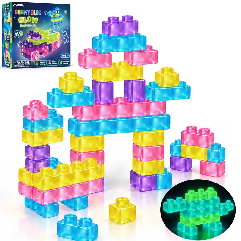 JOYSPOT Gummy Blocks Squishy Jelly Texture, Multi-Color Stacking Building Blocks Toy, Non-Toxic Sensory Play School Use, Safe Squeezable & Stretchable Stress-Relief,Gift for Kids Early Learning Preschool STEM ADHD Bathtoy Christmas Gifts, Halloween Gifts