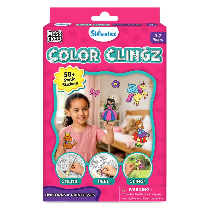 Skillmatics Color Clingz – 50+ Reusable Static Stickers for Creative Fun, Perfect Travel Toy & Mess-Free Art Kit for Kids Ages 3-7