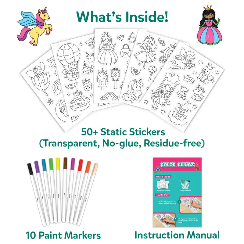 Skillmatics Color Clingz – 50+ Reusable Static Stickers for Creative Fun, Perfect Travel Toy & Mess-Free Art Kit for Kids Ages 3-7