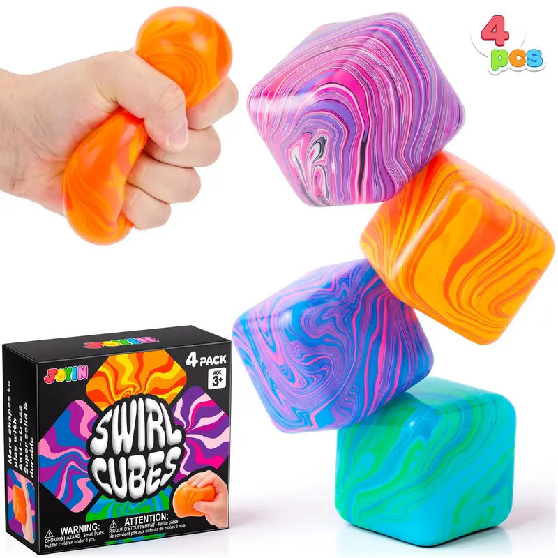 JOYIN 4 Pack Stress Cube / 1 Pcs Stress Cube, 2'' High Density Cube Fidget Toy, Stress Relief with Slow Rising Sensory Squishy Toys for Kids Adults, Birthday Gifts, Party Favors, Classroom Prizes for Boys Girls, Butter Stick Squishy