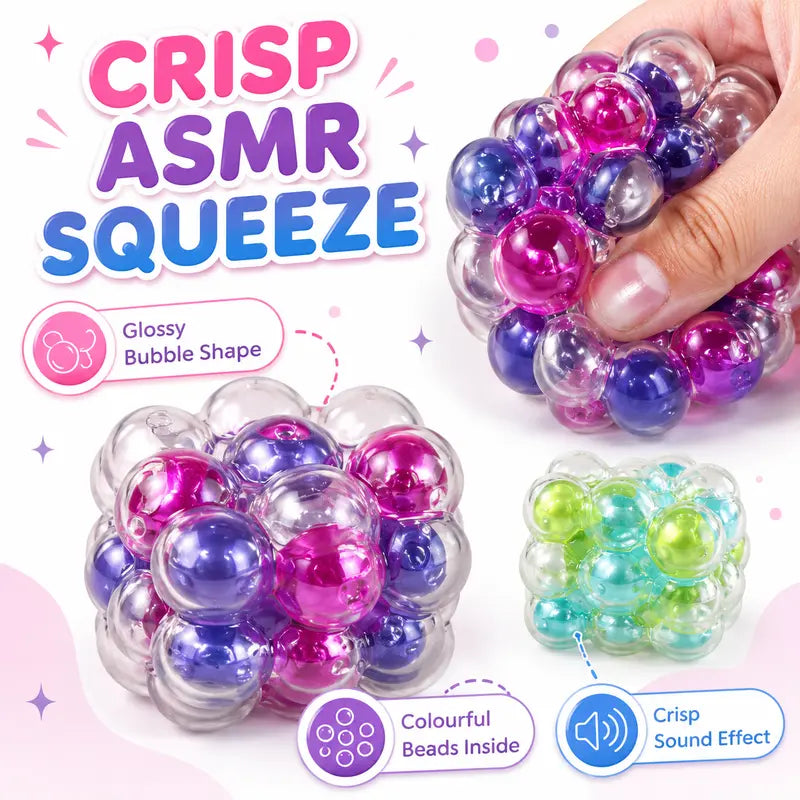 Exciting 2PC ASMR Bead-Filled Squish Cube Gift Set – Delightful Squishies with Glossy Shells & Satisfying Sounds in Purple & Green, Perfect for Kids & Sensory Fun!