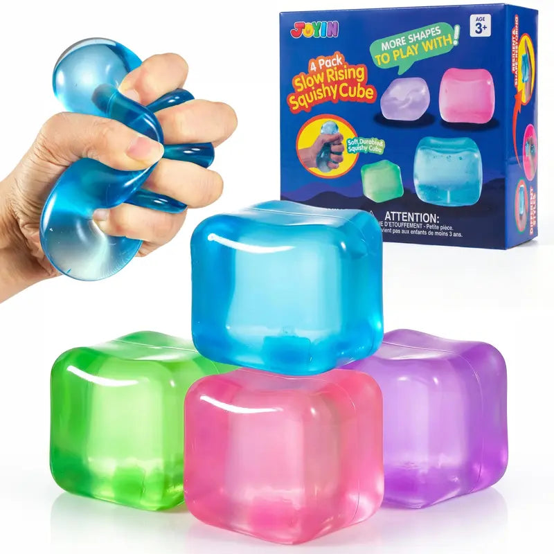 JOYIN 4 Pack Stress Cube / 1 Pcs Stress Cube, 2'' High Density Cube Fidget Toy, Stress Relief with Slow Rising Sensory Squishy Toys for Kids Adults, Birthday Gifts, Party Favors, Classroom Prizes for Boys Girls, Butter Stick Squishy