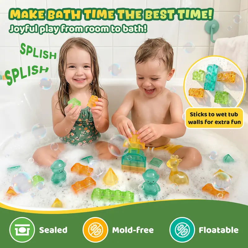 JOYSPOT Gummy Blocks Squishy Jelly Texture, Multi-Color Stacking Building Blocks Toy, Non-Toxic Sensory Play School Use, Safe Squeezable & Stretchable Stress-Relief,Gift for Kids Early Learning Preschool STEM ADHD Bathtoy Christmas Gifts, Halloween Gifts