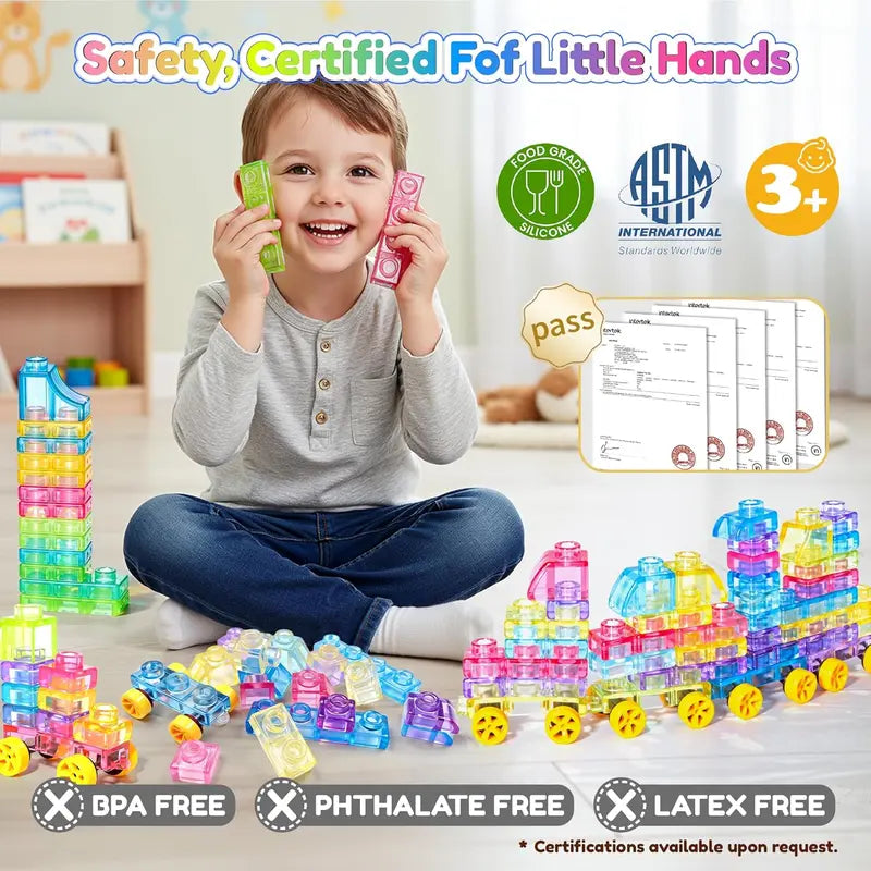 JOYSPOT Gummy Blocks Squishy Jelly Texture, Multi-Color Stacking Building Blocks Toy, Non-Toxic Sensory Play School Use, Safe Squeezable & Stretchable Stress-Relief,Gift for Kids Early Learning Preschool STEM ADHD Bathtoy Christmas Gifts, Halloween Gifts