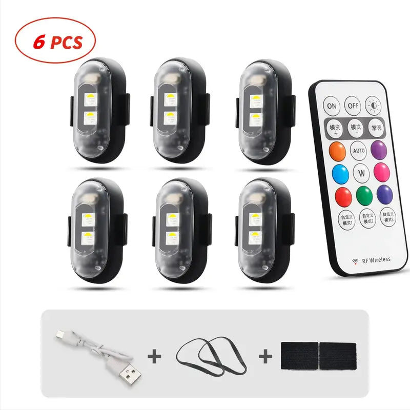 RGB Led Aircraft Strobe Light Remote Wireless Motorcycle Flash Light Warning Lights for Bike Car Multifunctional
